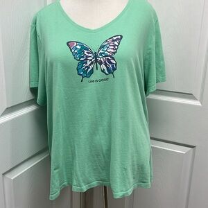 Life Is Good Green Butterfly V-Neck Crusher Tee XXXL